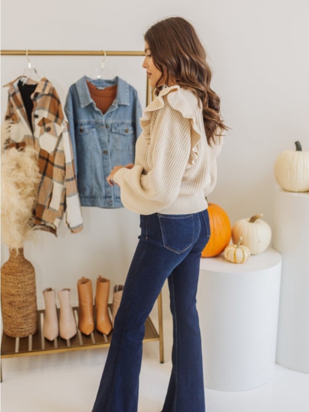 Cream Ruffle Mock Neck Sweater - Picture 2 of 2